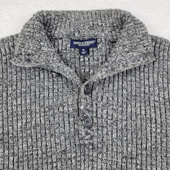 Bowen & Wright Sweater Mens XL Gray Rib Knit Collared Pullover 100% Cotton Warm - Picture 1 of 8